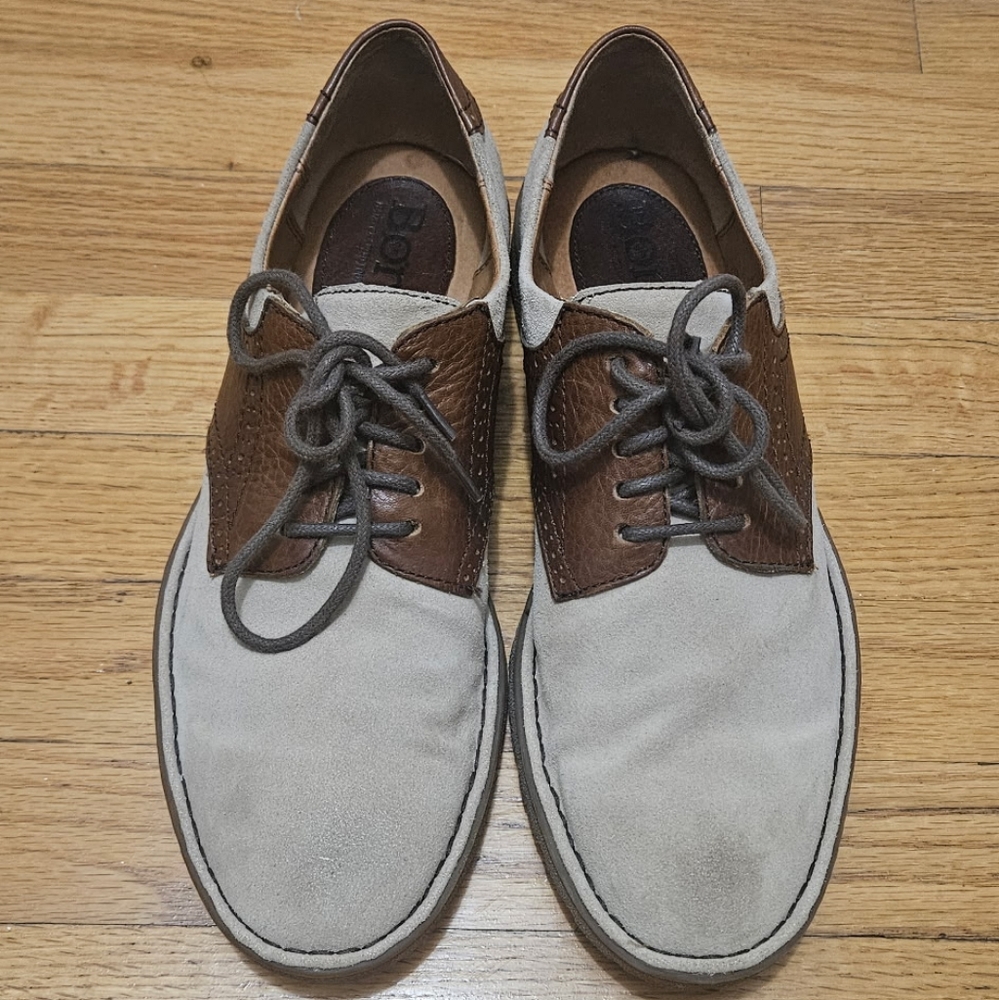 Born Men’s Oxford Dress Shoes Size 9.5 Brown Tan Leather Suede Lace Up Comfort